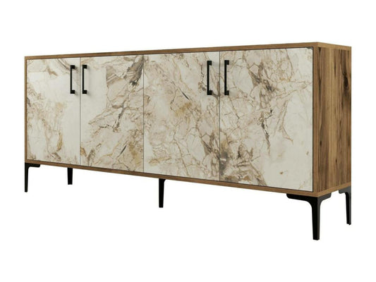 Buffet Chezlova Buffet du salon Commode de salon Garde-manger de cuisine 180x35h78 cm Noyer et Marbre Blanc OZNZ16511