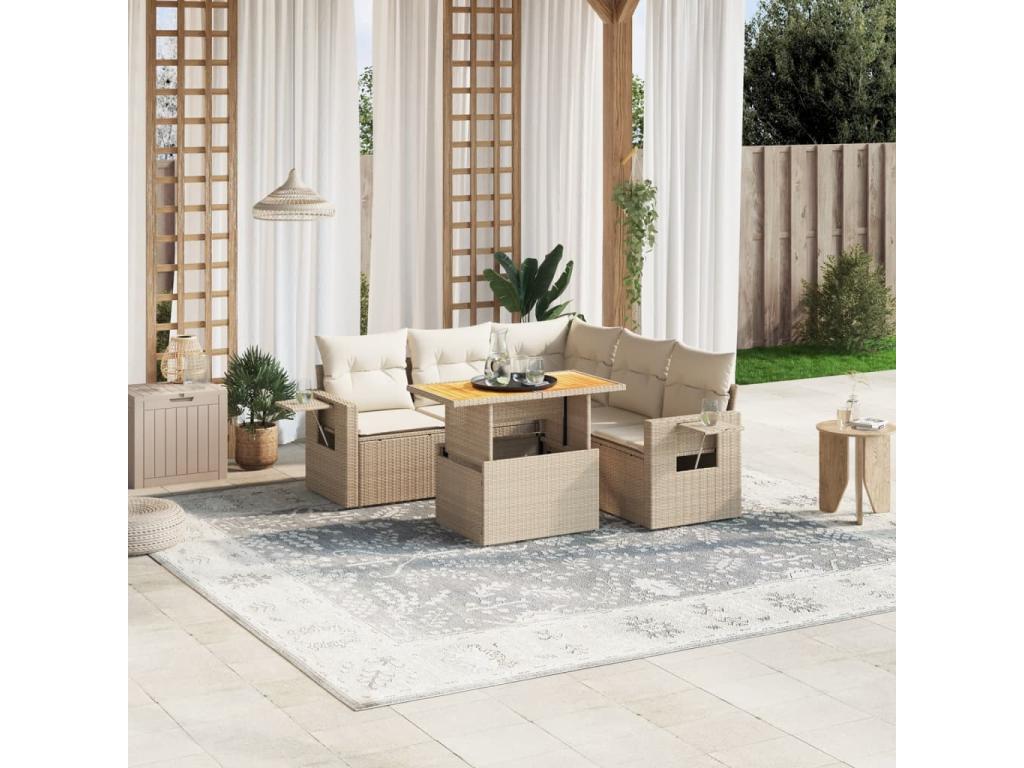 Salon de jardin avec coussins 6 pcs beige résine tressée KVLW64042