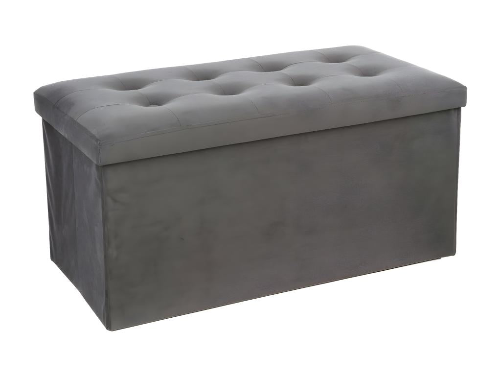 2 en 1 Pouf pliant double et coffre de rangement Velours Gris foncé 76 x H 38 cm TVQJ42954