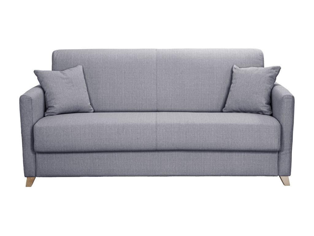 Canapé convertible 3 places en tissu gris clair et bois clair avec matelas 18 cm Chezlova SBVO68370