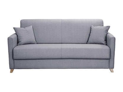Canapé convertible 3 places en tissu gris clair et bois clair avec matelas 18 cm Chezlova SBVO68370