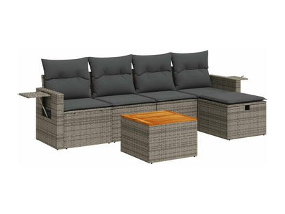 Salon de jardin 6 pcs avec coussins gris résine tressée KRHE31808