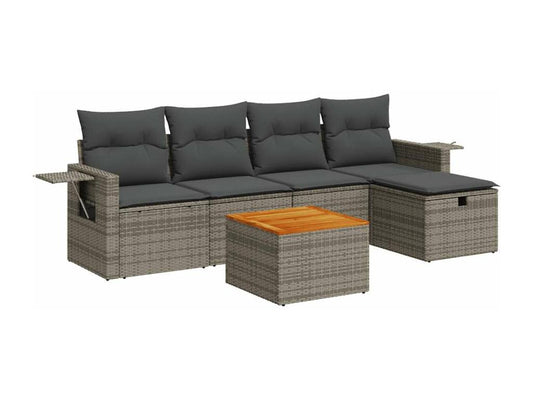 Salon de jardin 6 pcs avec coussins gris résine tressée KRHE31808