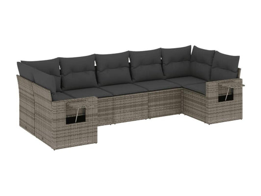 Salon de jardin avec coussins 7 pcs gris résine tressée FPSP88903