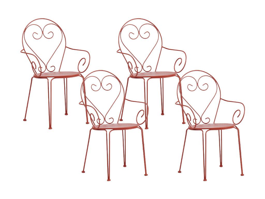 Lot de 4 fauteuils de jardin empilables en métal façon fer forgé - Chezlova EWUM14096