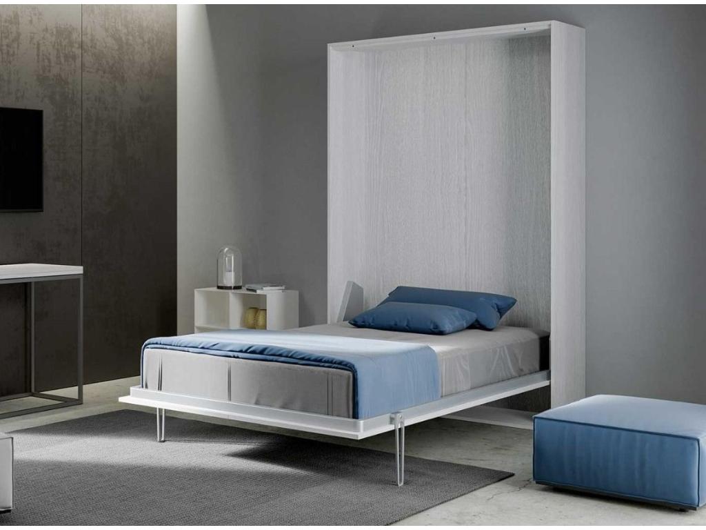 Lit escamotable vertical frêne blanc et porte violet Decohaute 140x190 CCIU40024