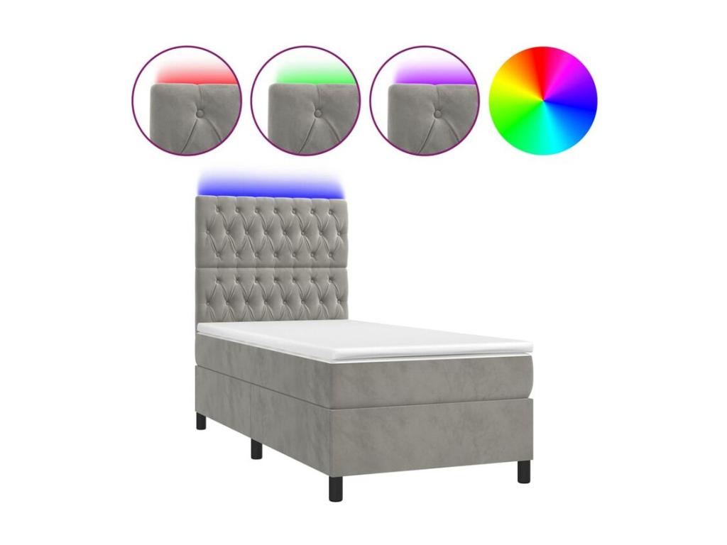 Sommier à décohaute de lit et matelas et LED Gris clair 90x200 RXST41677