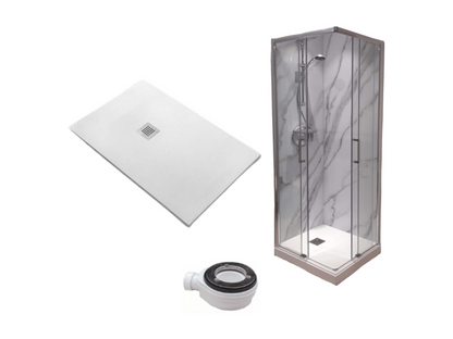 Receveur de Douche 80x95 cm Ligne Domopure Extra Fin Blanc Cabine de Douche 80x95 cm Haut 200 cm avec Ouverture d'angle FKTW62137