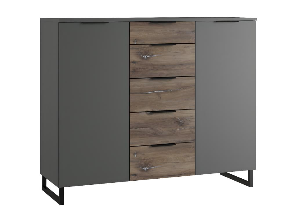 Commode meuble de rangement Couleuris imitation chêne /graphite - L- 139 x P- 41 x H- 102 cm NDSF03525