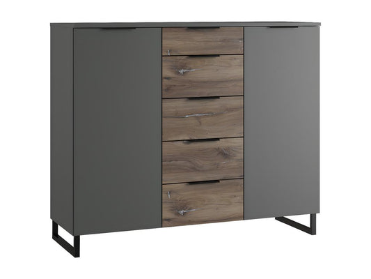 Commode meuble de rangement Couleuris imitation chêne /graphite - L- 139 x P- 41 x H- 102 cm NDSF03525