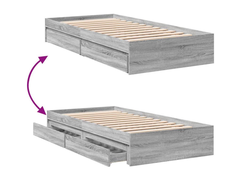 Cadre de lit et tiroirs Chezlova gris 90x190 cm bois d'ingénierie JBAN73220