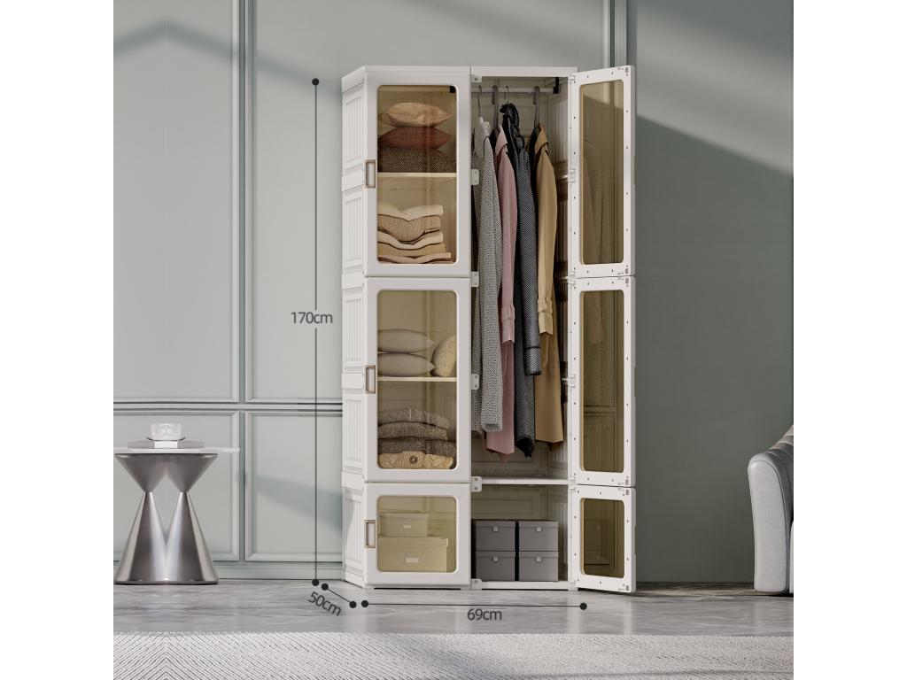 Armoire avce 10 compartiments 6 portes 1 suspension - Penderie pliable à portes transparentes 69x50x170cm - Blanc AWUZ68728