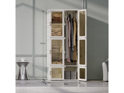 Armoire avce 10 compartiments 6 portes 1 suspension - Penderie pliable à portes transparentes 69x50x170cm - Blanc AWUZ68728
