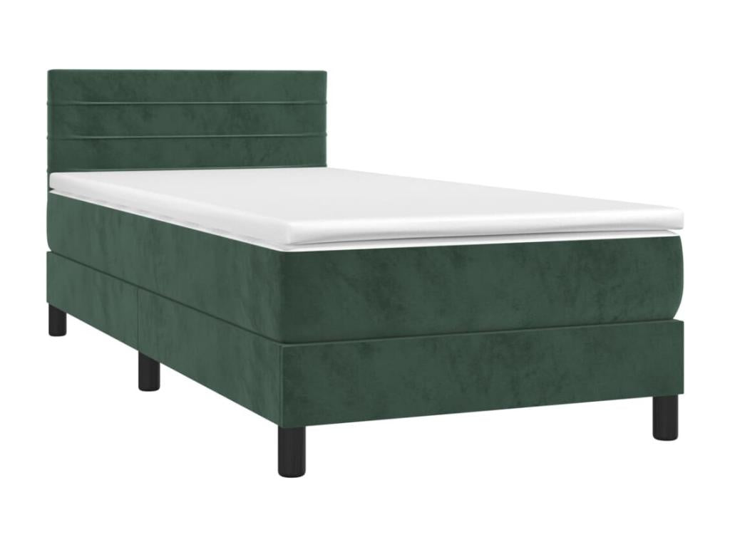 Sommier tapissier et matelas et LED Vert foncé 90x190cm Velours ANDX95051