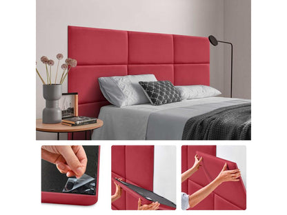 Chezlova Panneaux Rembourrés en Velours Premium Autoadhésifs pour Mur Acoustique Absorbant Protection Contre les Chocs Tête de lit Rouge 50x40cm PERM95682