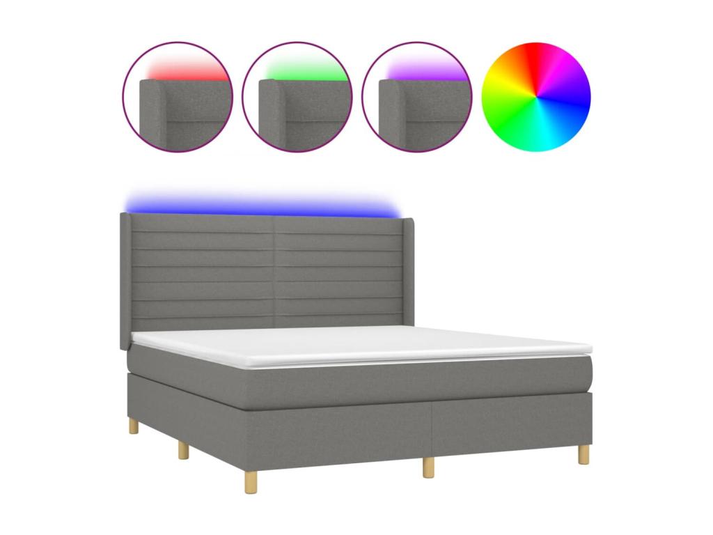 Sommier à Chezlova de lit matelas LED Gris foncé 180x200 cm Tissu PDZM13173