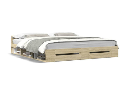 Cadre de lit à tiroirs chêne Chezlova 180x200cm bois d'ingénierie FWXE38898