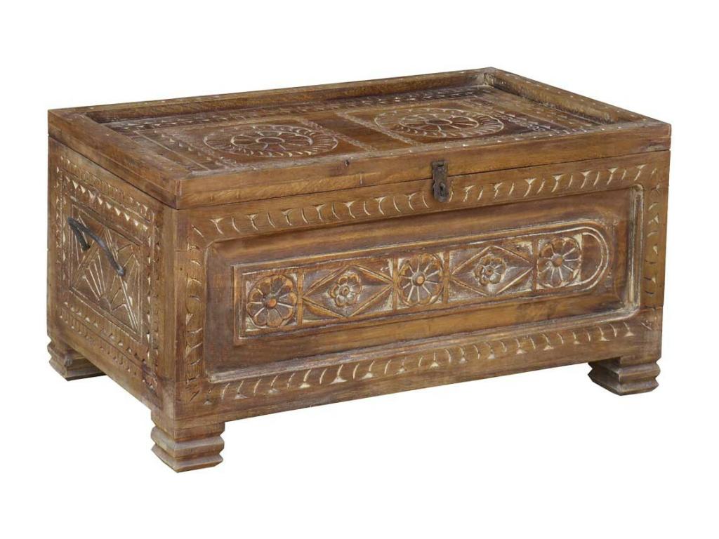 Coffre en bois marron 65x37x33h HUJB02069