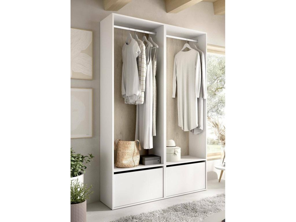 Grande Garde-robe Dra Meubles de chambre Penderie de plain-pied Placard à vêtements 120x45 h205 cm Blanc et Chêne clair XNBX07255