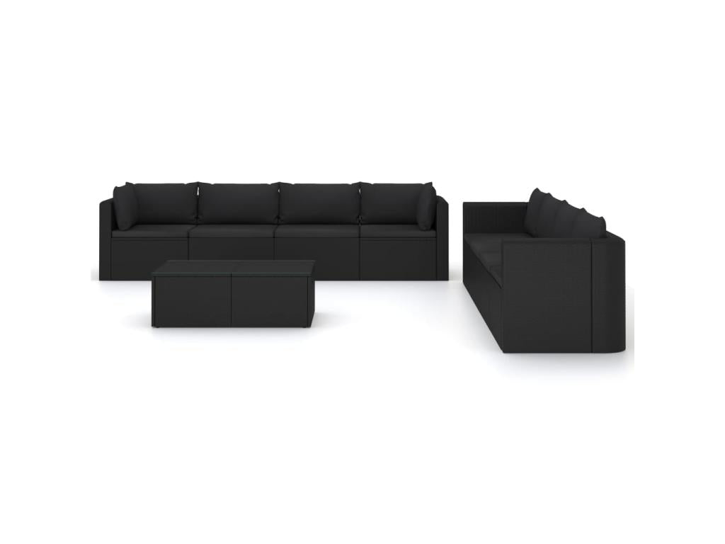 Salon de jardin 9 pcs avec coussins Résine tressée Noir 41 IGET46055