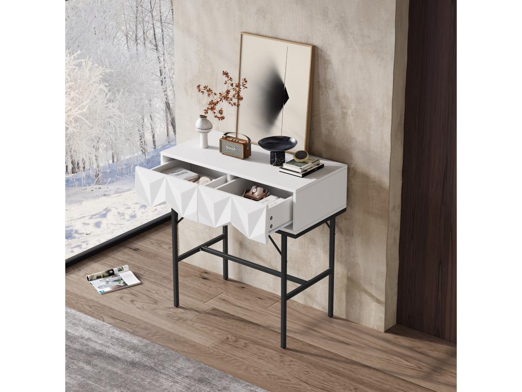 Table console moderne avec 2 tiroirs - 80x40x80 cm - MDF - pour salon couloir - blanc noir UQIY93533