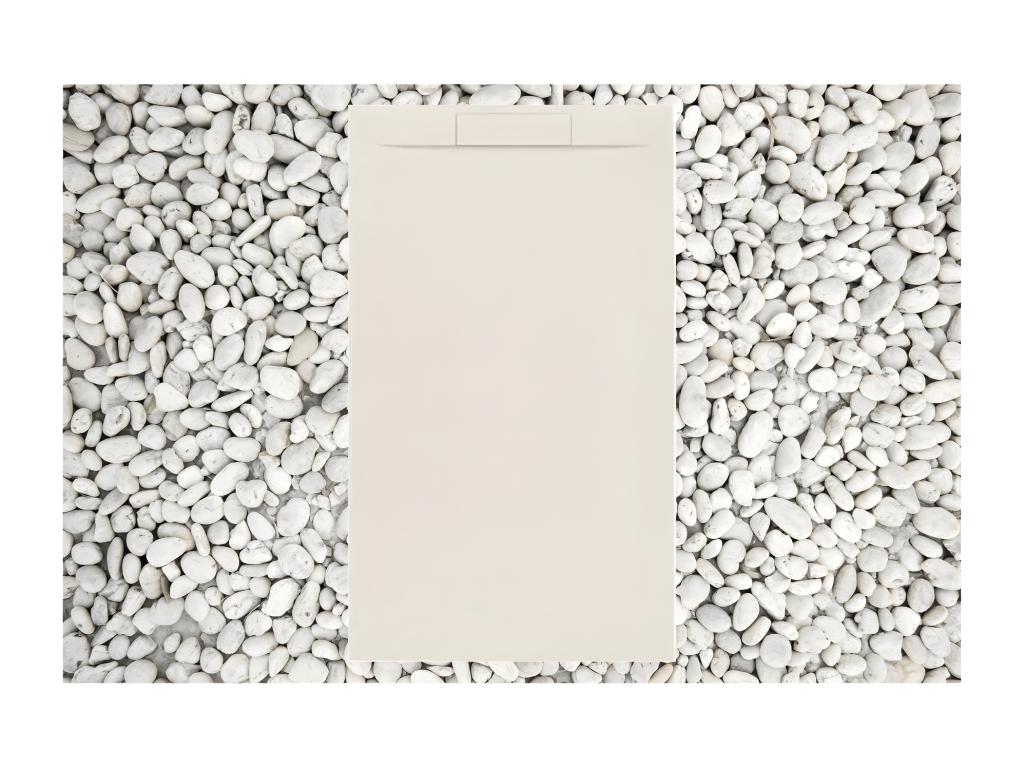 Receveur de douche 80x95 cm Beige Chezlova PLUS en résine et poudre de marbre avec grille latérale en résine de marbre DQBB53194