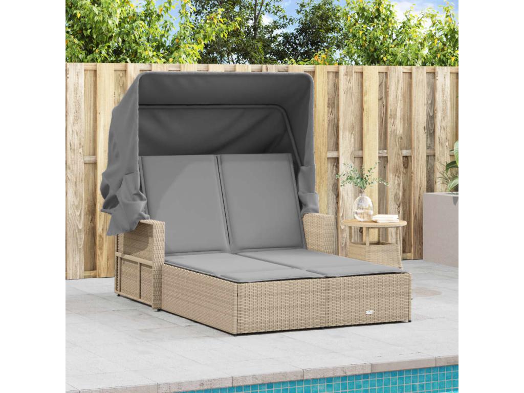 Méridienne double et auvent et coussins méChezlova beige rotin BPXW14561