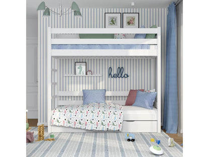 Lit superposé en bois - avec tiroir pour matelas N03 Blanc 100x180 ONFW74810