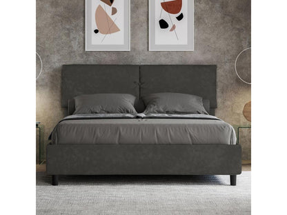 Lit coffre surélevé double capitonné 160x190 gris microfibre Chezlova ENFZ64550