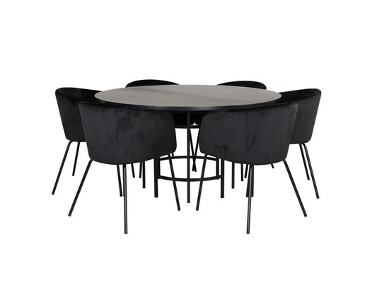 Ensemble table table marron et 6 chaises Chezlova Velours noir. BIBS25302