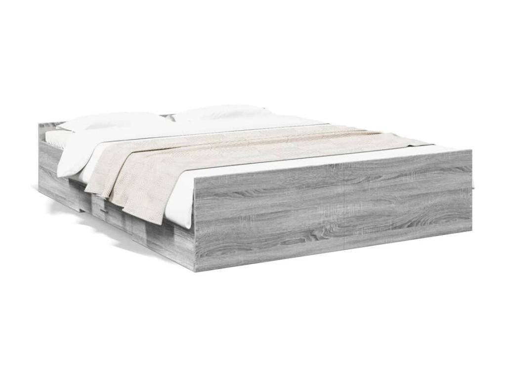 Cadre de lit avec tiroirs sans matelas Chezlova gris 140x200 cm HQJY55487