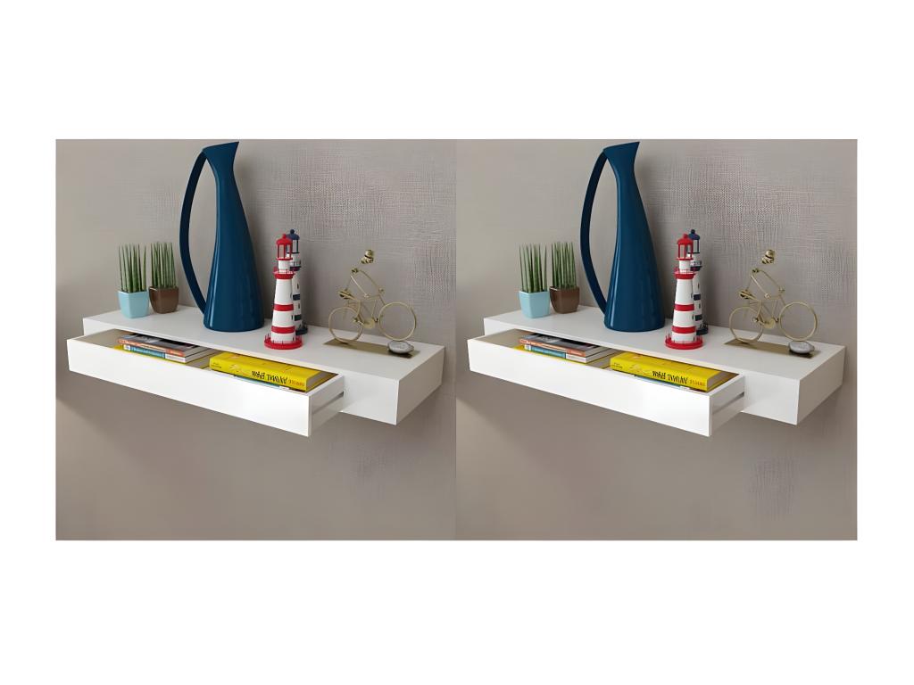 Étagères murales avec tiroirs 2 pcs Blanc 80 cm RZCJ57232
