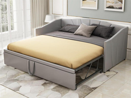 Lit gigogne en velours 180x200 cm - sommier à Chezlova - Gris NQRC84408