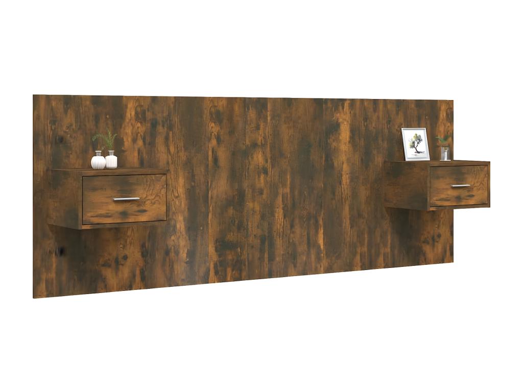 Tête de lit avec armoires Chêne fumé Bois d'ingénierie QMUR41326