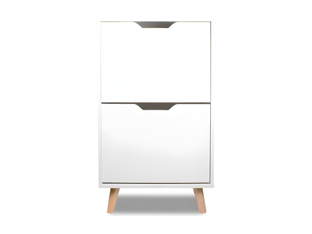 Armoire À Chaussures Design À Deux Étagères Blanches Avec Pieds En Bois De Pin XIVA77785