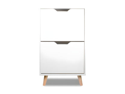 Armoire À Chaussures Design À Deux Étagères Blanches Avec Pieds En Bois De Pin XIVA77785