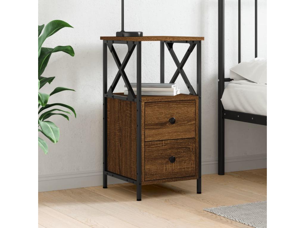 Table de chevet chêne marron 34x35,5x70 cm bois d'ingénierie HCCR62747