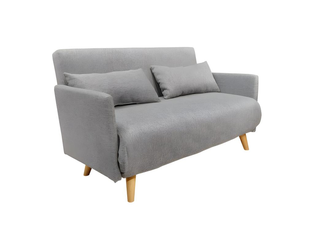 Banquette convertible 2 places tissu gris clair pieds bois - Chezlova SWET10978