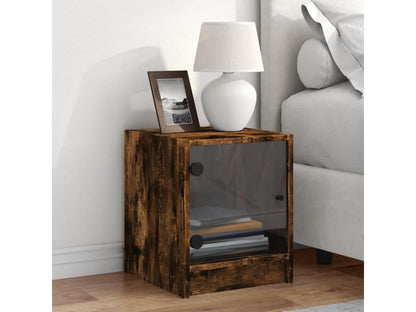 Table de chevet avec porte en verre chêne fumé 35x37x42 UTKI92041