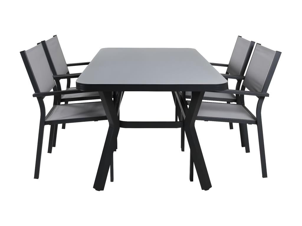 Chezlova ensemble de jardin table 90x160cm noir 4 chaises Chezlova gris. OQHG43142