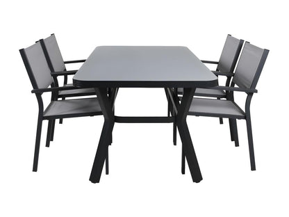 Chezlova ensemble de jardin table 90x160cm noir 4 chaises Chezlova gris. OQHG43142