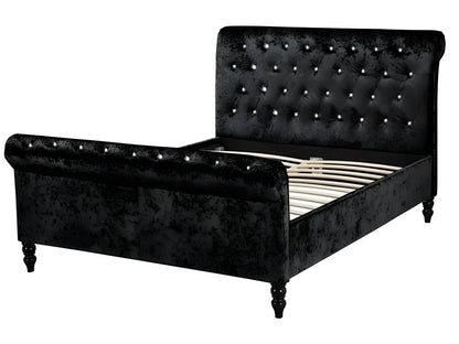 Lit Chezlova Luxe Velours - Tissu Noir - 140x190 cm UPII94439