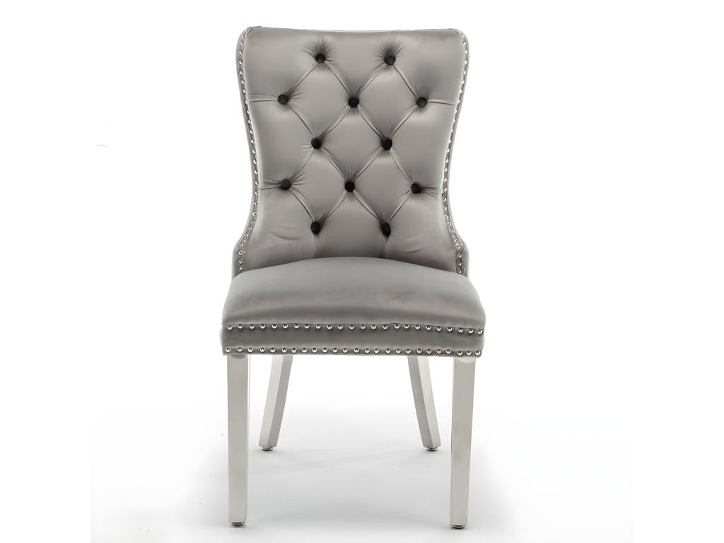 Lot de 2 chaises POIGNEE Cloûté en velours gris pied chromé TSKD93824