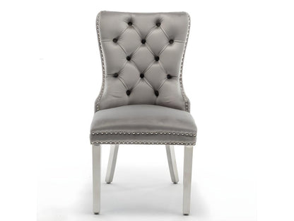 Lot de 2 chaises POIGNEE Cloûté en velours gris pied chromé TSKD93824