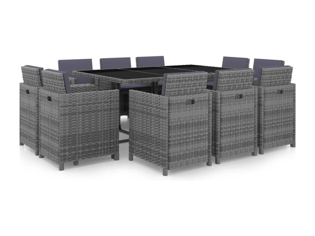 Salon de jardin 11 pièces avec coussins Résine tressée Gris DXRT67313