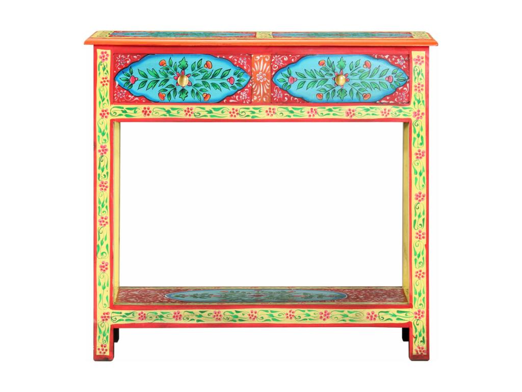 Table console peinte à la main 80x35x75 cm Bois de manguier ARNR36898
