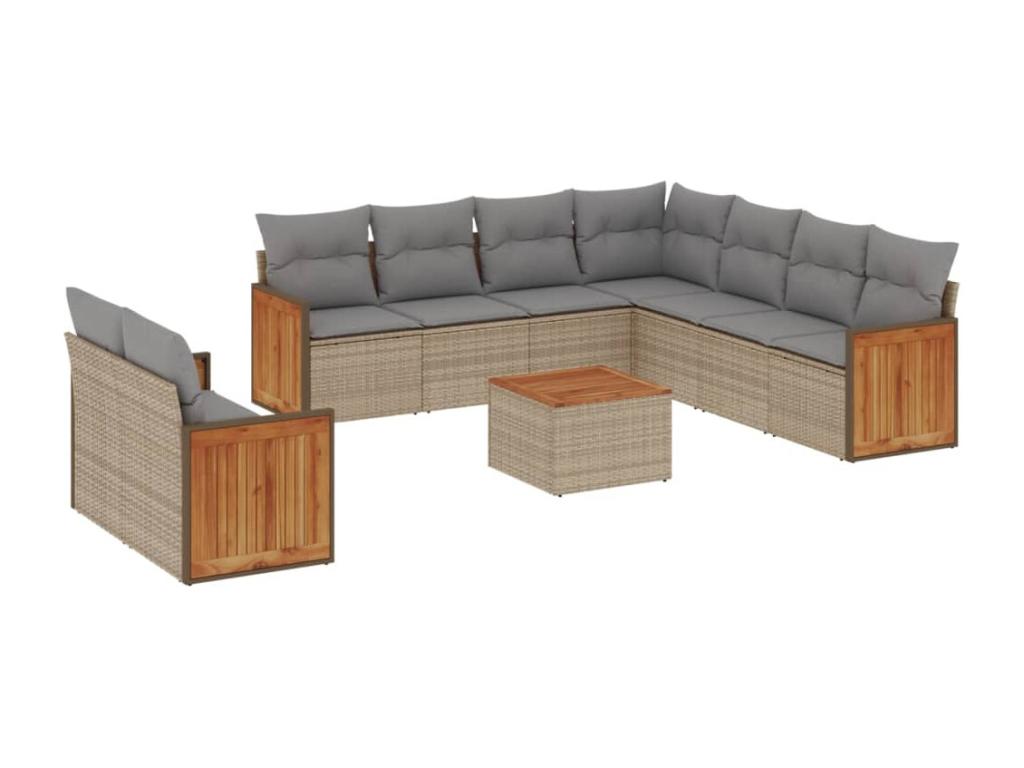 Salon de jardin avec coussins 10 pcs beige résine tressée SKSL47260