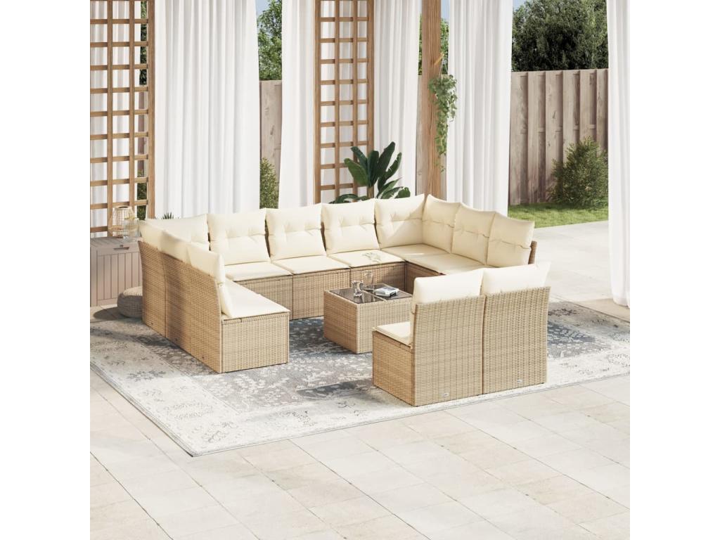 Salon de jardin avec coussins 12 pièces beige résine tressée EPPJ56359