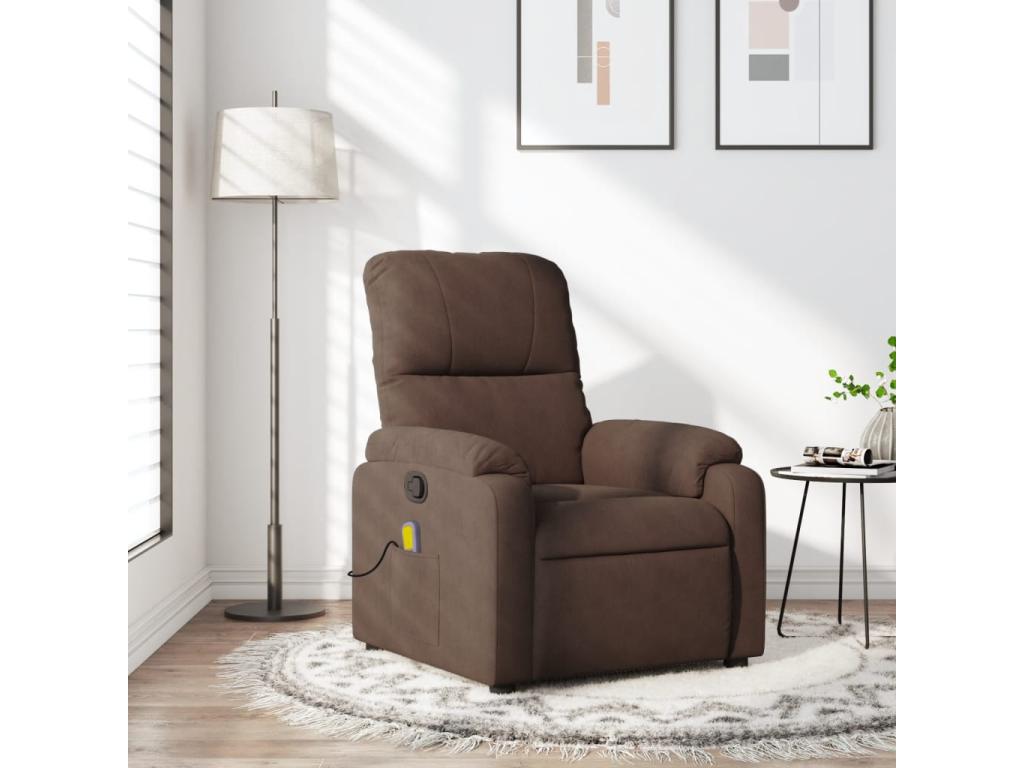 Fauteuil inclinable massant marron tissu microfibre BZJZ80045