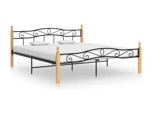Cadre de lit Noir Métal et bois de chêne massif 180x200 cm NBWZ61784